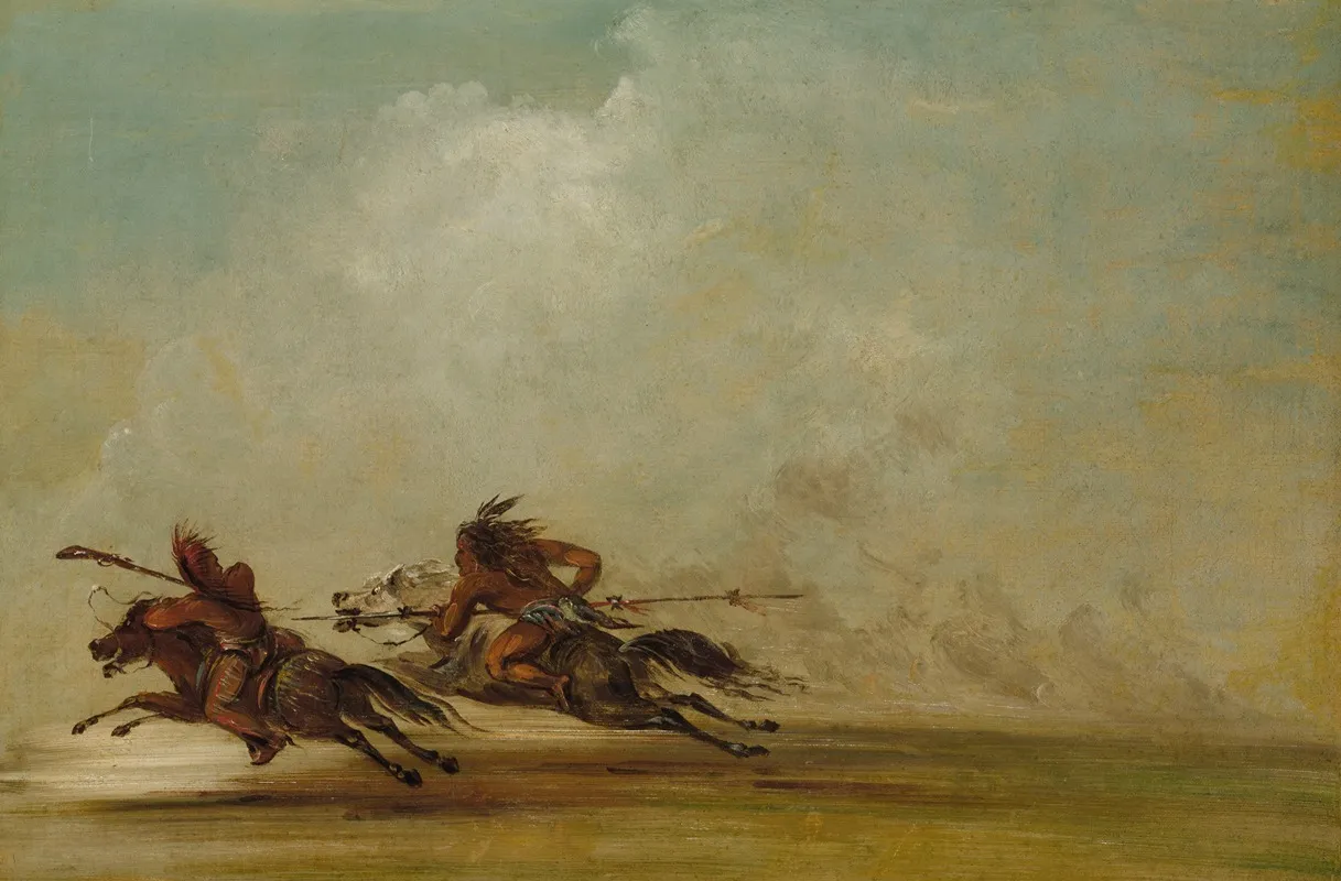 Comanche Warrior Lancing An Osage At Full Speed