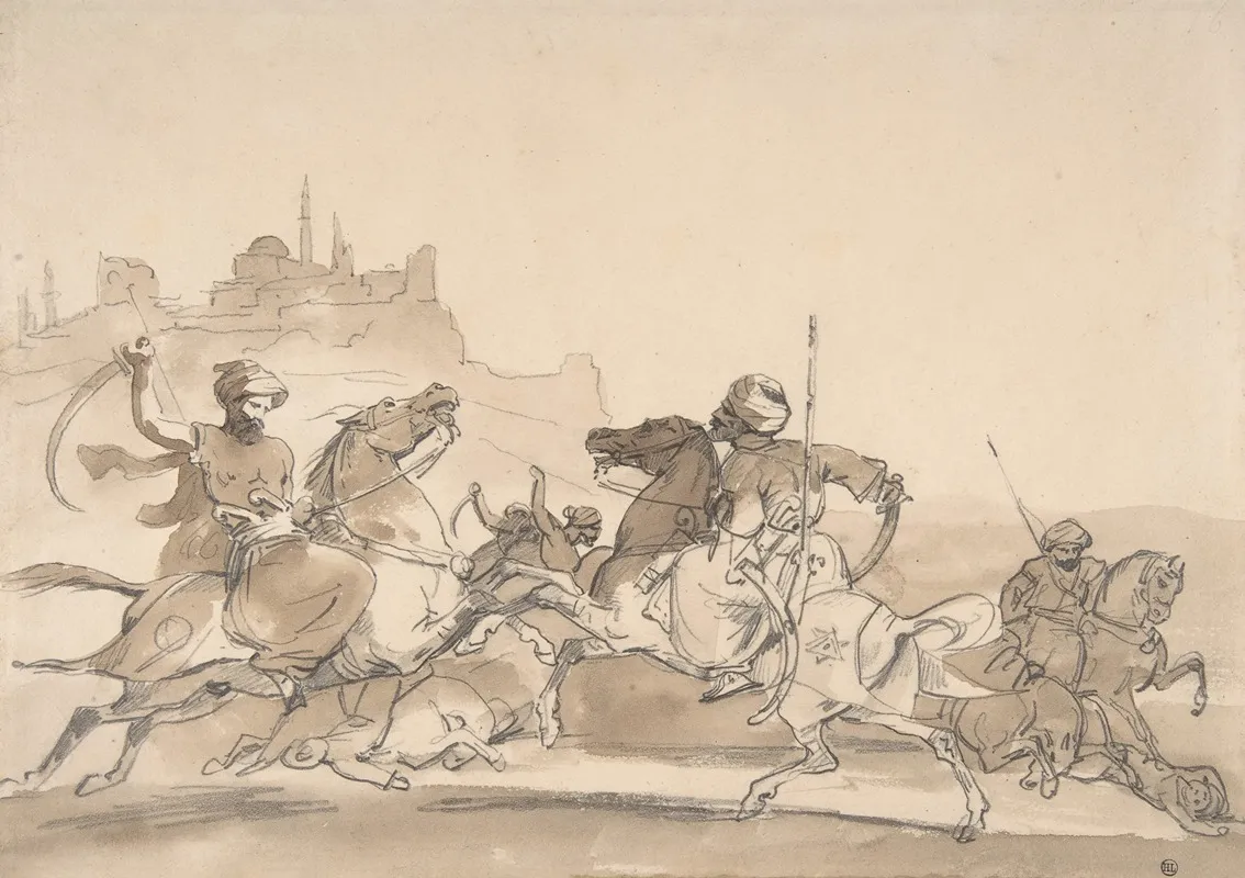 Combat Of Oriental Horsemen Wall Art by Théodore Géricault - High-Resolution Digital Print