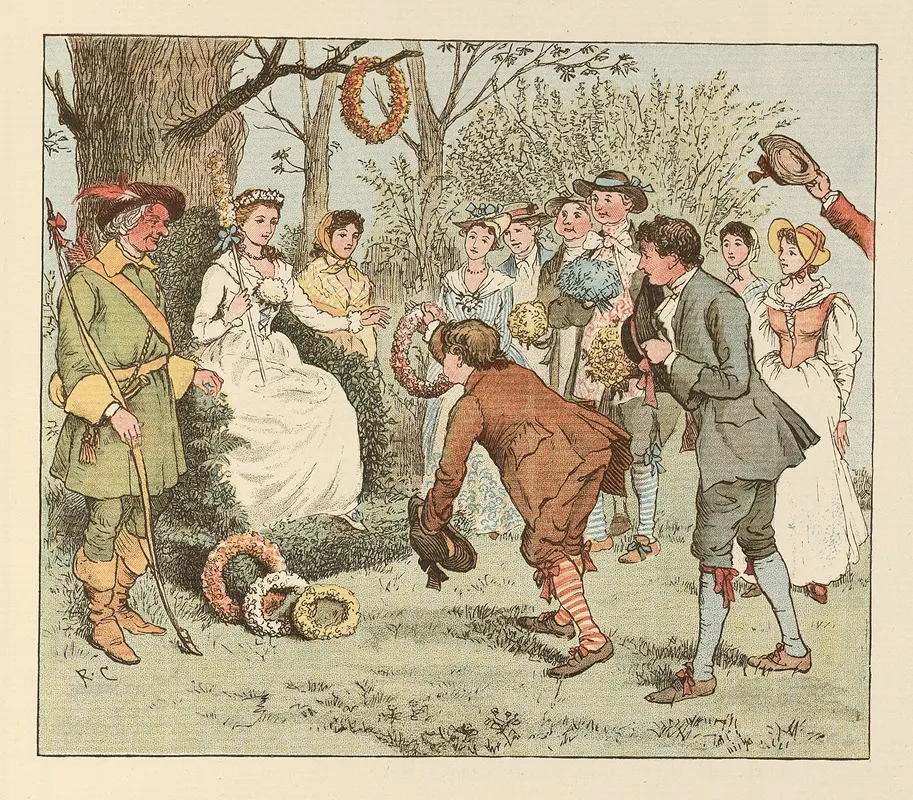 Come Lasses And Lads Pl 5 Wall Art by Randolph Caldecott - High-Resolution Digital Print