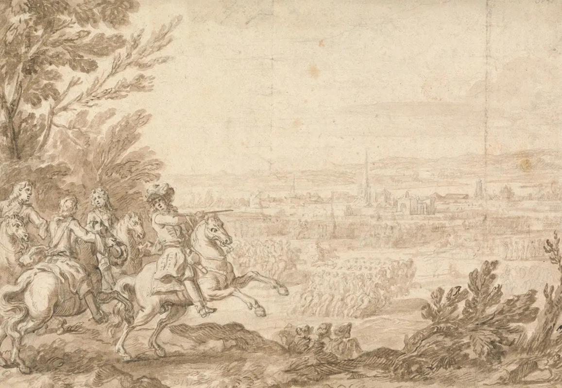 Commander With Aides On Horseback Directing A Battle