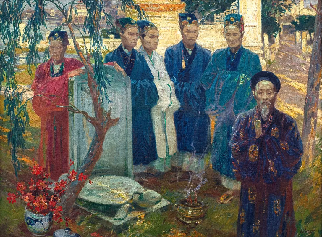 Commemoration A La Stele Dun Lettre Tonkin Commemoration At The Stele Of A Scholar Tonkin Wall Art by Henri Emile Vollet - High-Resolution Digital Print