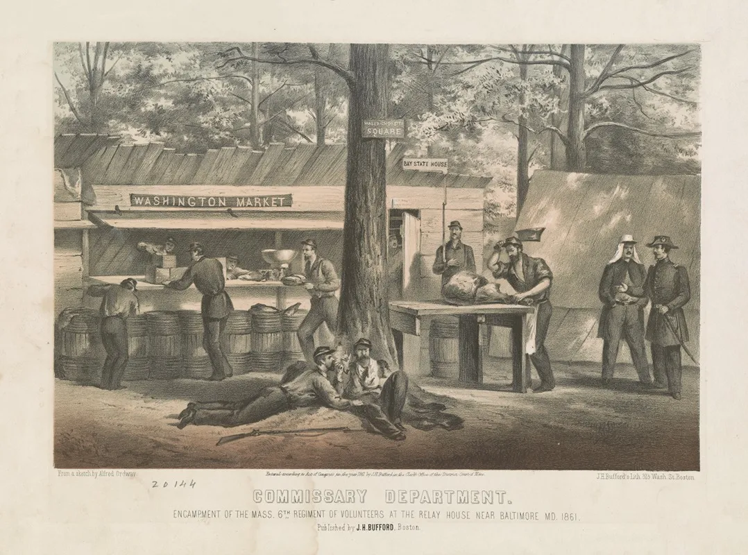 Commissary Department Encampment Of The Mass 6th Regiment Of Volunteers At The Relay House Near Baltimore Md 1861 Wall Art by Alfred Ordway - High-Resolution Digital Print