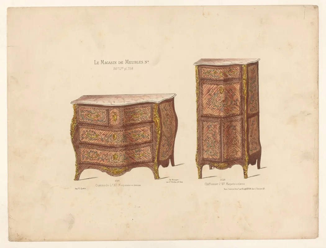 Commode Ls Xv Marqueterie Et Bronze Chiffonnier Ls Xv Marquetterie Et Bronze Wall Art by Victor Léon Michel Quétin - High-Resolution Digital Print