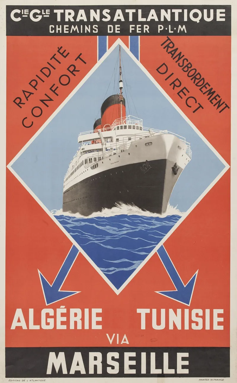 Compagnie Generale Transatlantique Chemins De Fer Plm Rapidite Confort Transbordement Direct