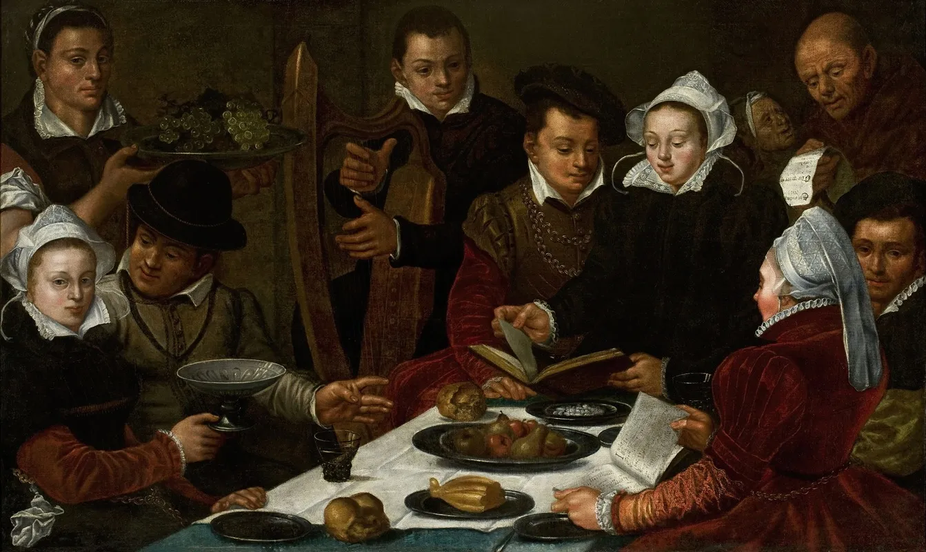 Company At A Table Wall Art by Dirck Barendsz. - High-Resolution Digital Print
