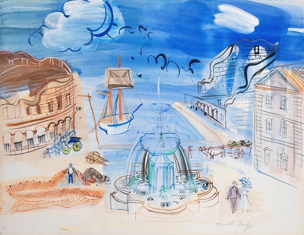 Composition Au Port Et A La Fontaine Wall Art by Raoul Dufy - High-Resolution Digital Print