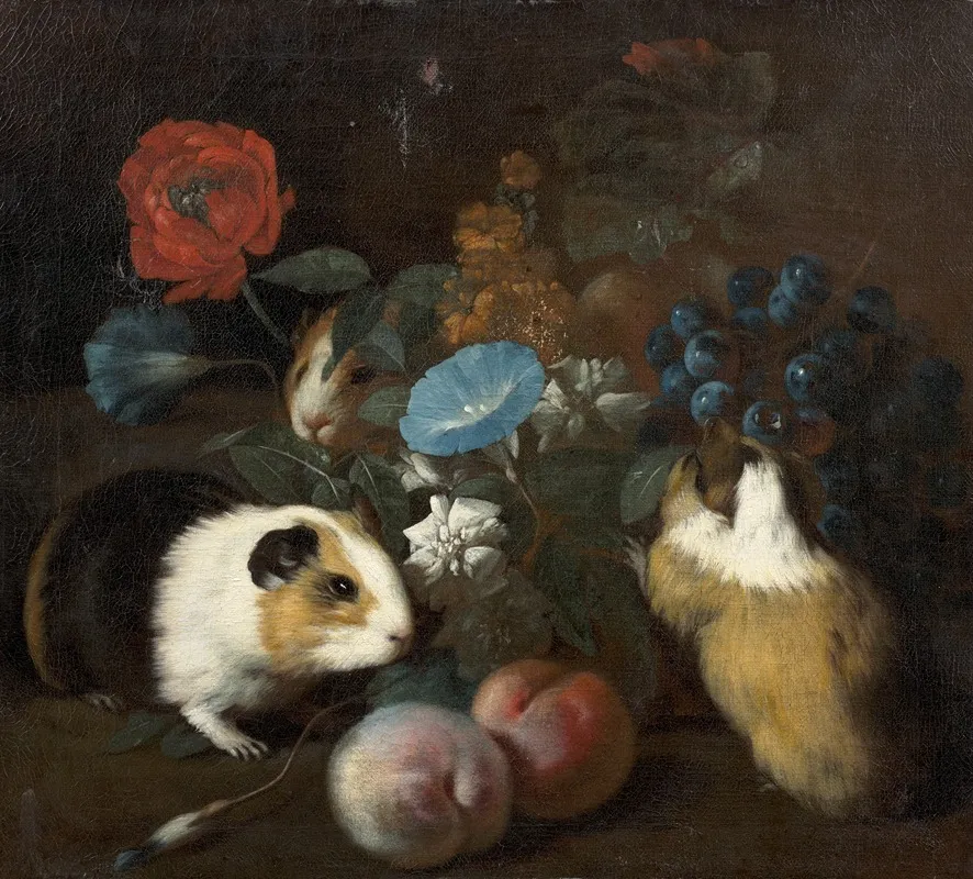 Composition Aux Trois Cochons Dinde Aux Peches Et Aux Fleurs Wall Art by Franz Werner von Tamm - High-Resolution Digital Print
