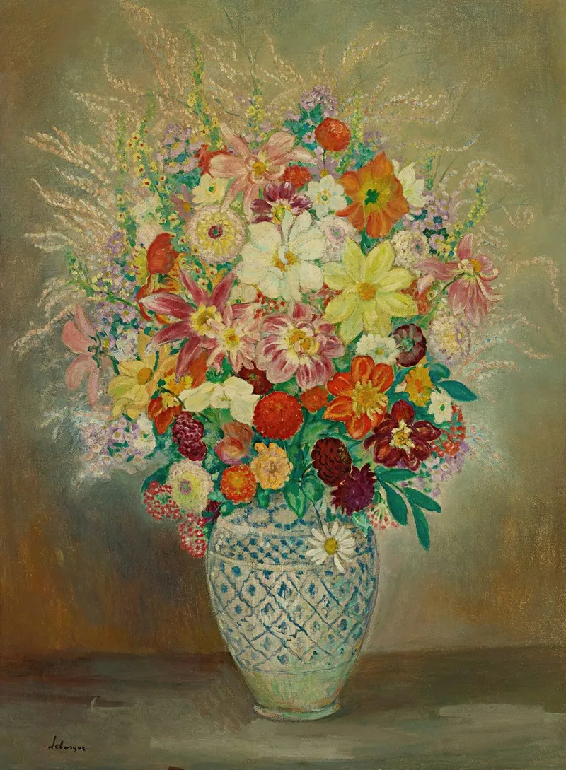 Composition Florale Aux Dahlias Wall Art by Henri Lebasque - High-Resolution Digital Print