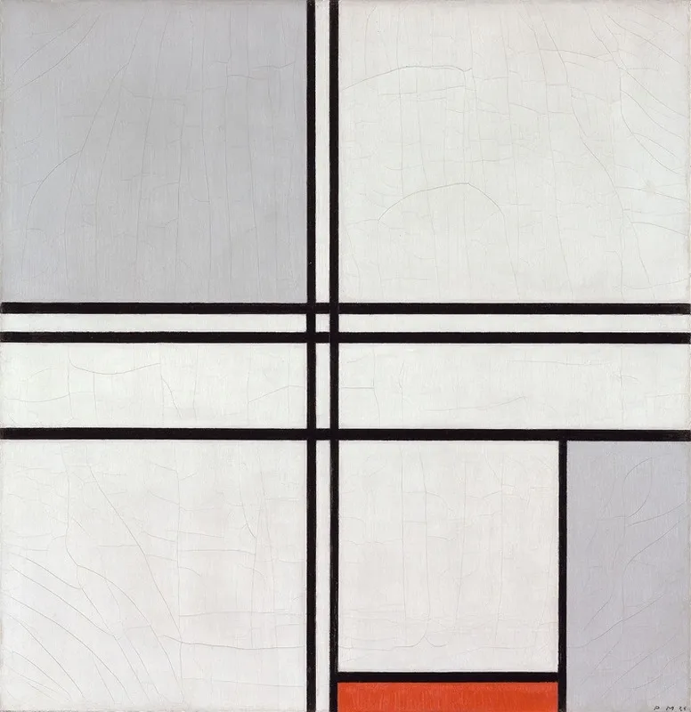 Composition No 1 Gray Red Wall Art by Piet Mondrian - High-Resolution Digital Print