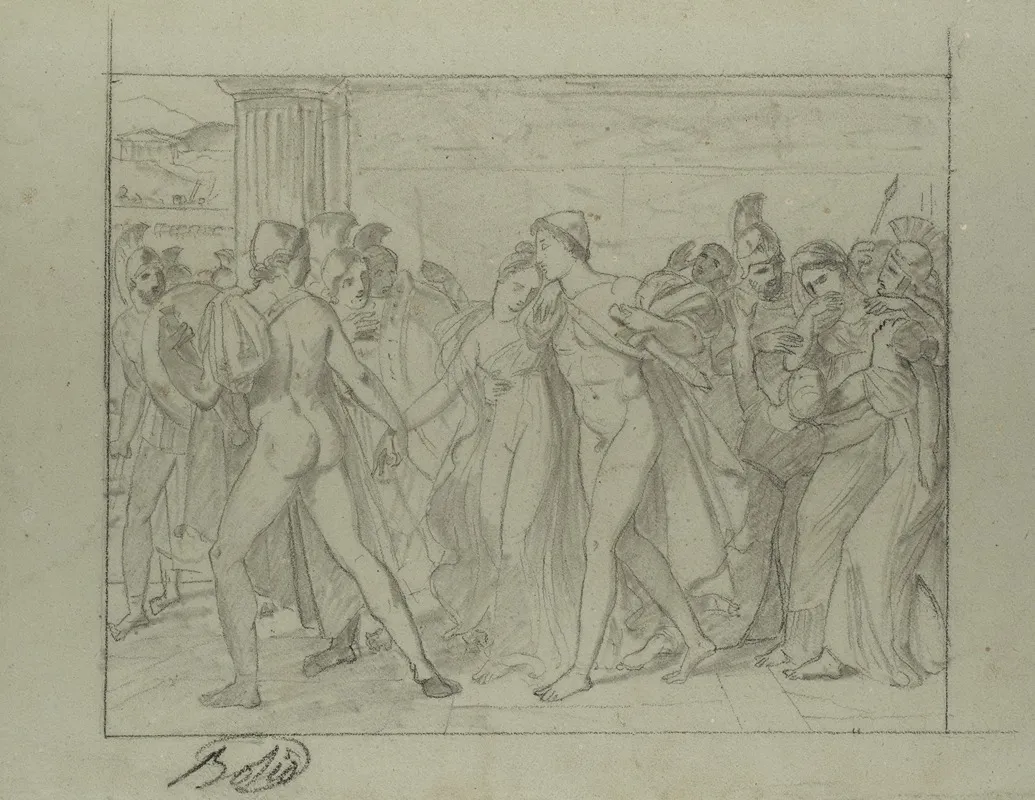 Composition Study For Castor And Pollux Freeing Helen Wall Art by Joseph-Ferdinand Lancrenon - High-Resolution Digital Print