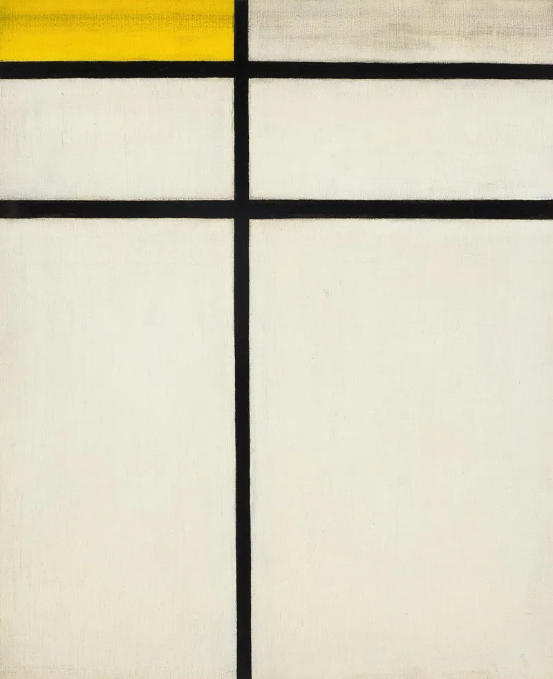Composition With Double Line And Yellow Wall Art by Piet Mondrian - High-Resolution Digital Print