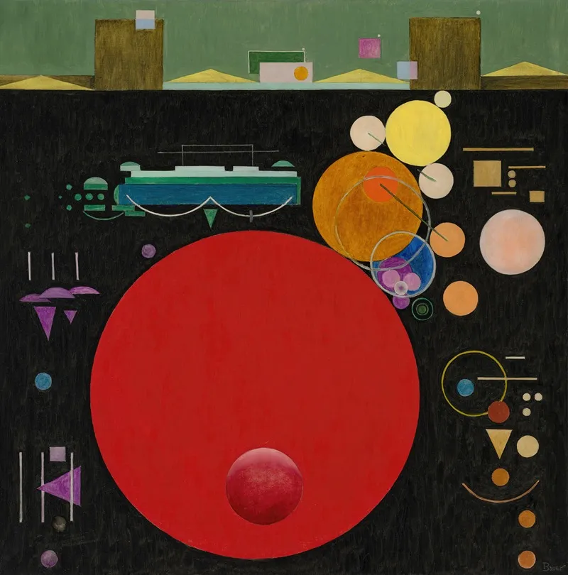 Composition With Red Circle Wall Art by Rudolf Bauer - High-Resolution Digital Print