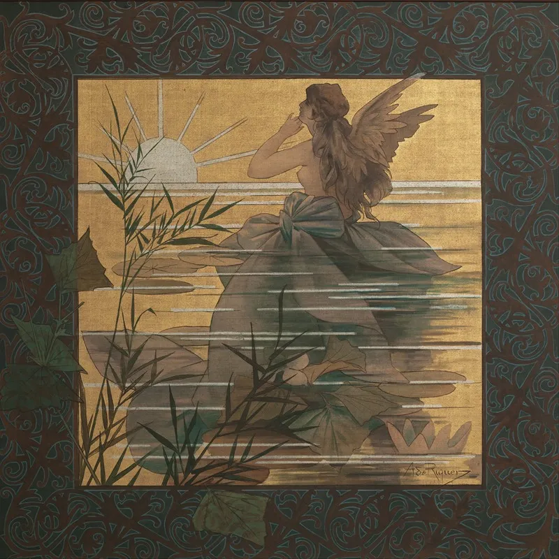 Composition With Winged Nymph At Sunrise Wall Art by Alexandre de Riquer - High-Resolution Digital Print