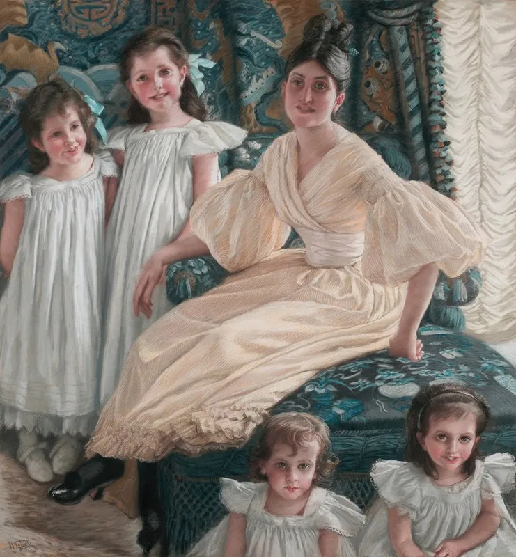 Comtesse Dyanville And Her Four Children Wall Art by James Tissot - High-Resolution Digital Print
