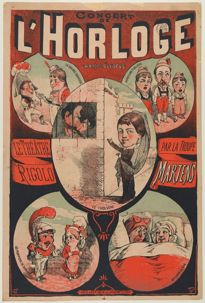 Concert De Lhorloge Champs Elyseesle Theatre Rigolo Par La Troupe Martens Wall Art by Imp. Emile Lévy - High-Resolution Digital Print