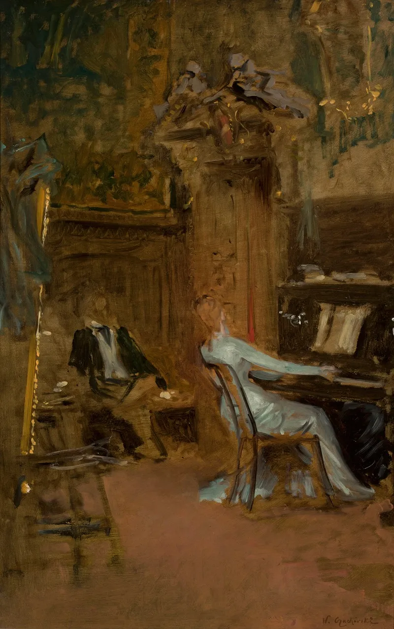 Concert In The Living Room Sketch Wall Art by Władysław Czachórski - High-Resolution Digital Print
