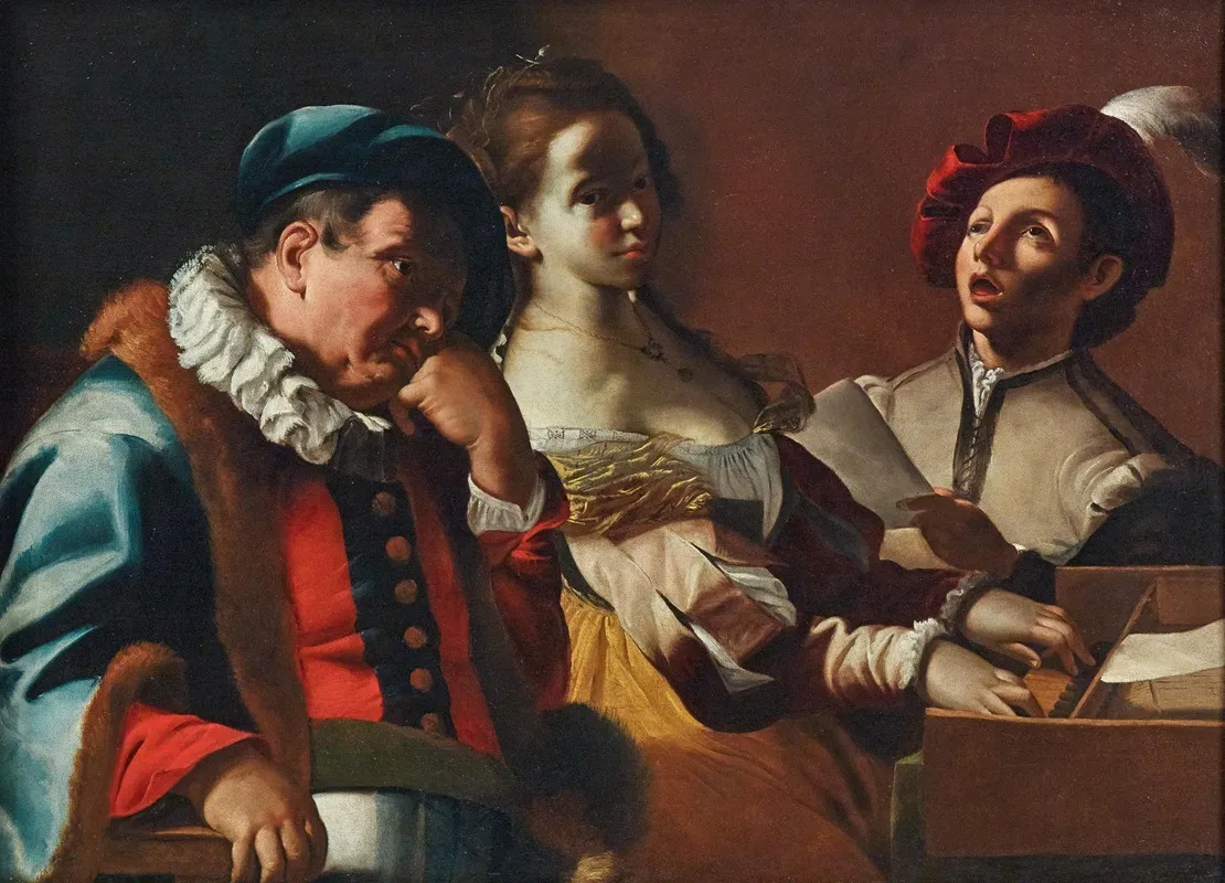 Concertino With A Clavicord Player Wall Art by Mattia Preti - High-Resolution Digital Print
