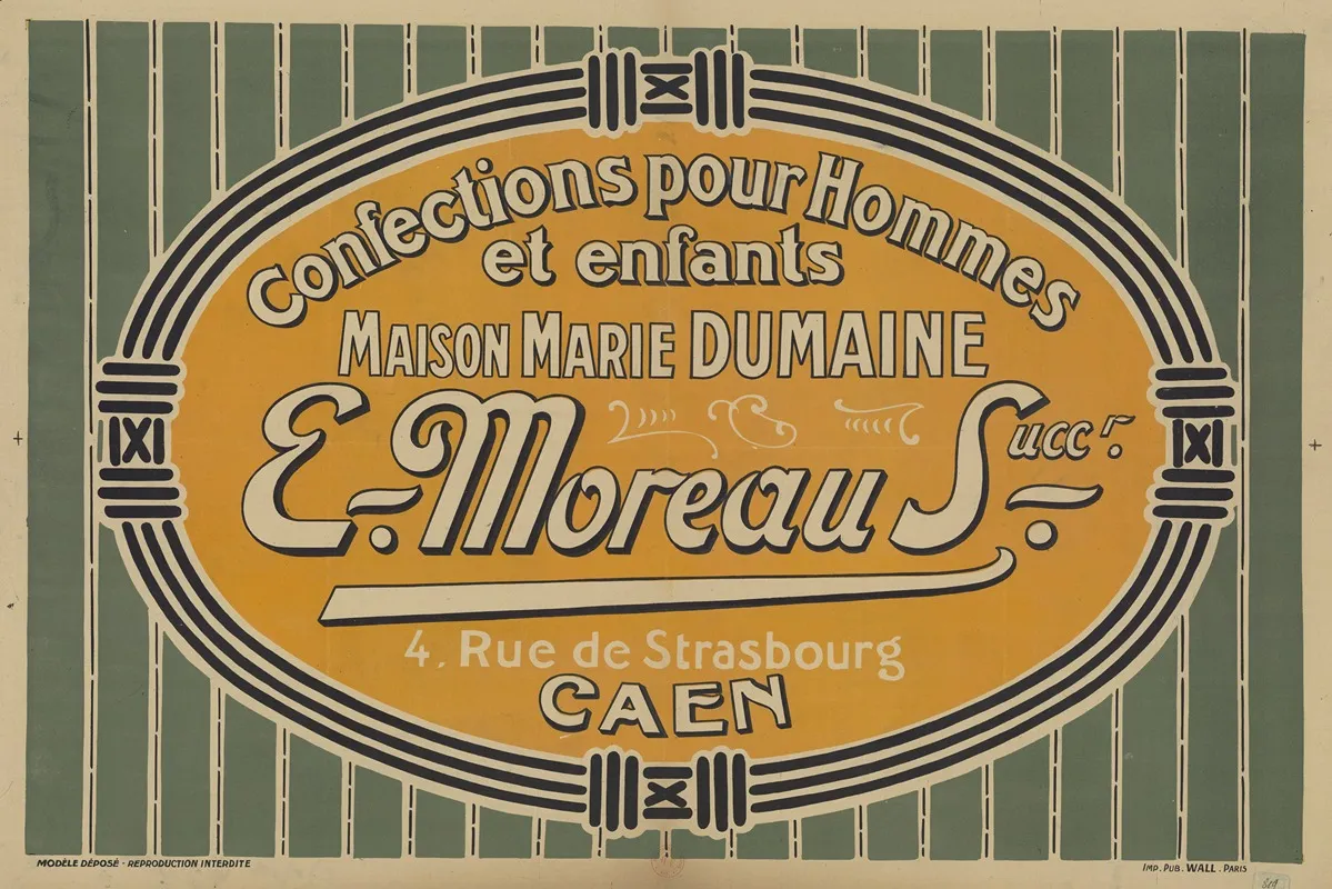 Confections Pour Hommes Et Enfants Maison Marie Dumaine E Moreau Succr Wall Art by Publicité Wall - High-Resolution Digital Print