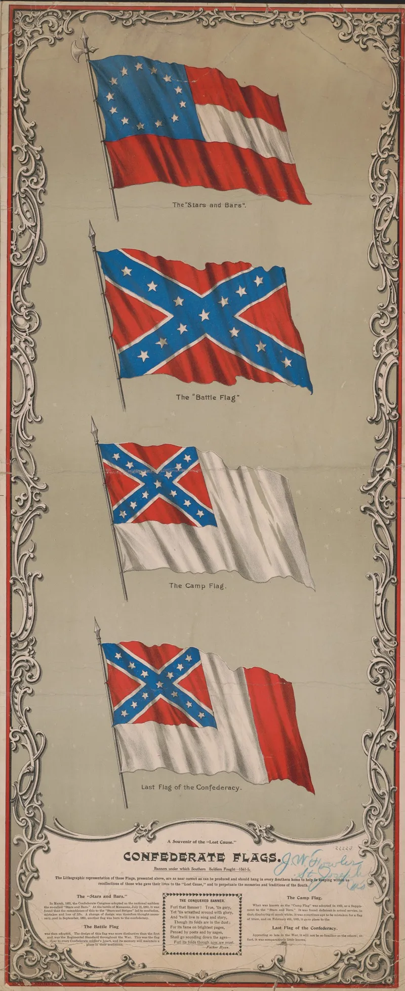 Confederate Flags A Souvenir Of The Lost Cause Wall Art by J. W. Howler - High-Resolution Digital Print