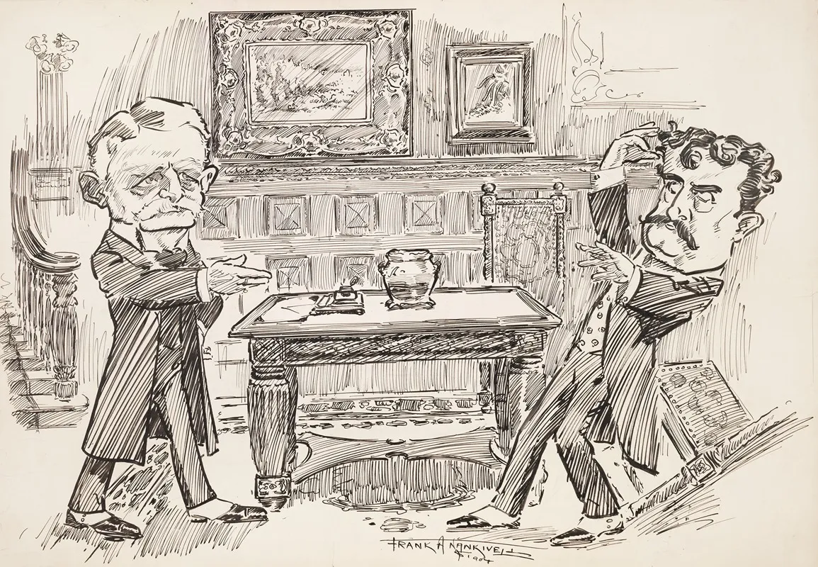 Confrontation Of Two Gentlemen In Front Hall Of Great House