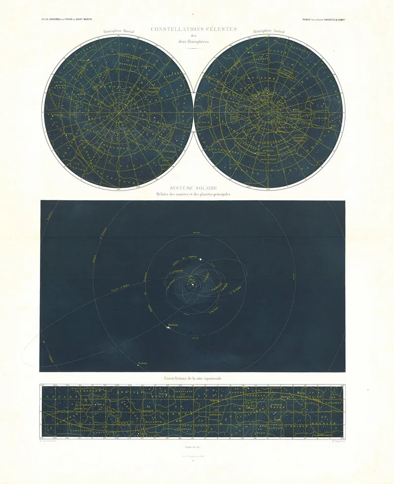 Constellations Celestes Des Deux Hemispheres Systeme Solaire Constellations De La Zone Equatoriale Wall Art by Louis Vivien de Saint-Martin - High-Resolution Digital Print