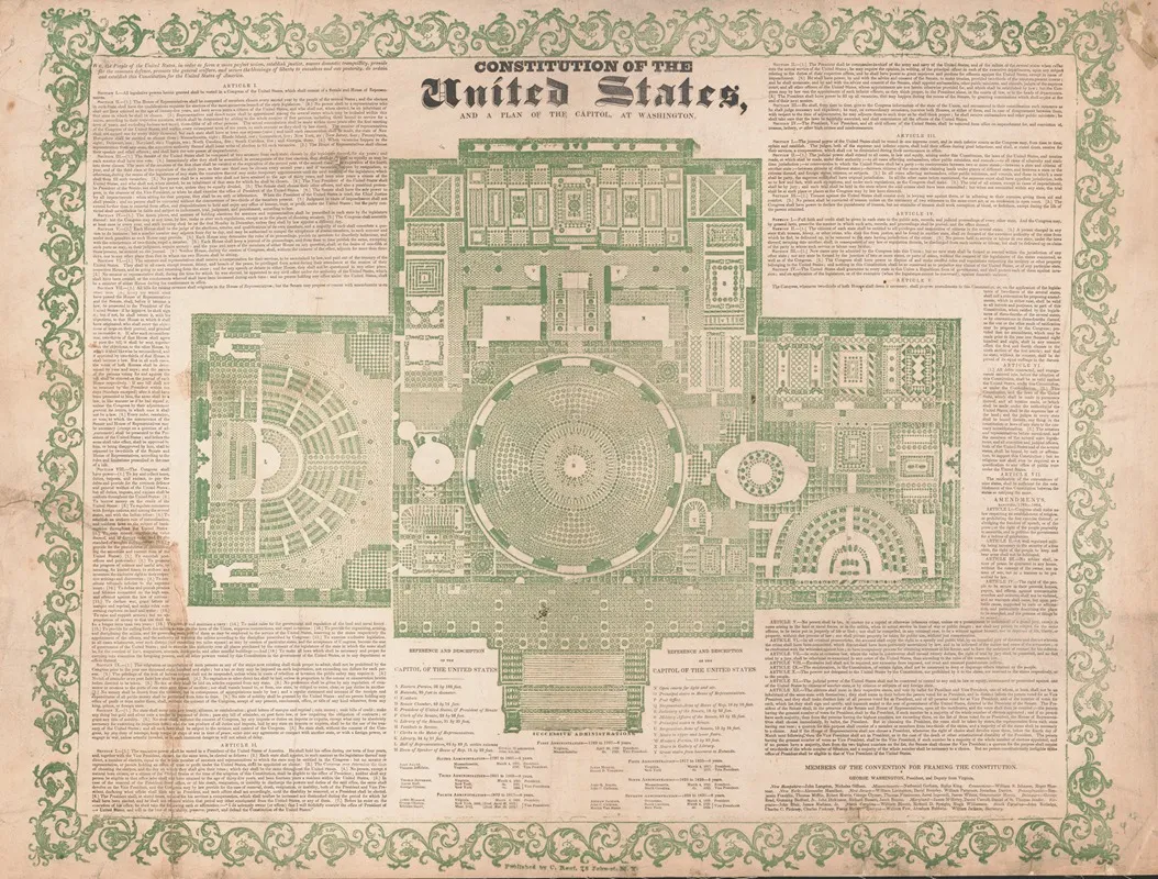 Constitution Of The United States And A Plan Of The Capitol At Washington Wall Art by Charles J. Root - High-Resolution Digital Print