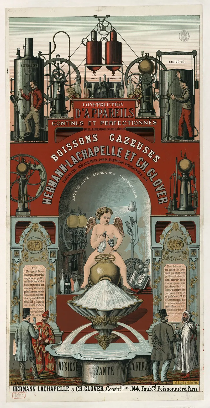 Construction Dappareils Continus Et Perfectionnes Boissons Gazeuses Hygiene Sante Bonheur Hermann Lachapelle Ch Lover Wall Art by Lith. F. Appel - High-Resolution Digital Print