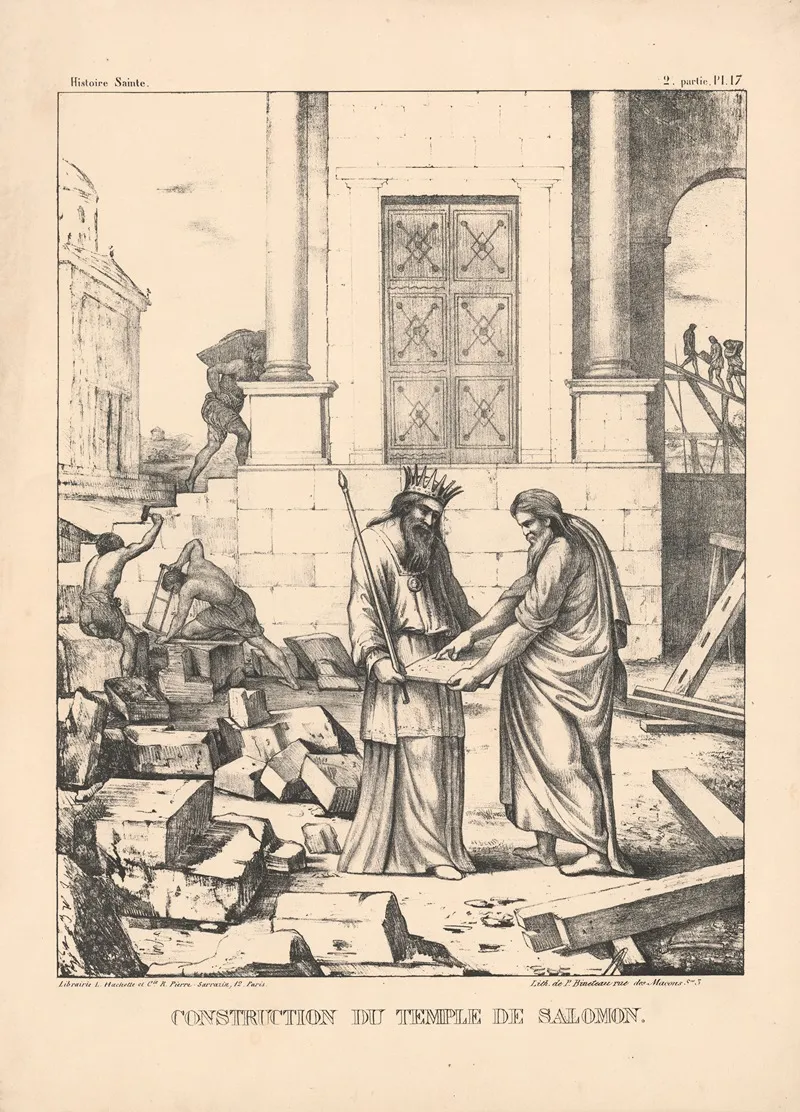 Construction Du Temple De Salomon Wall Art by P. Bineteau - High-Resolution Digital Print