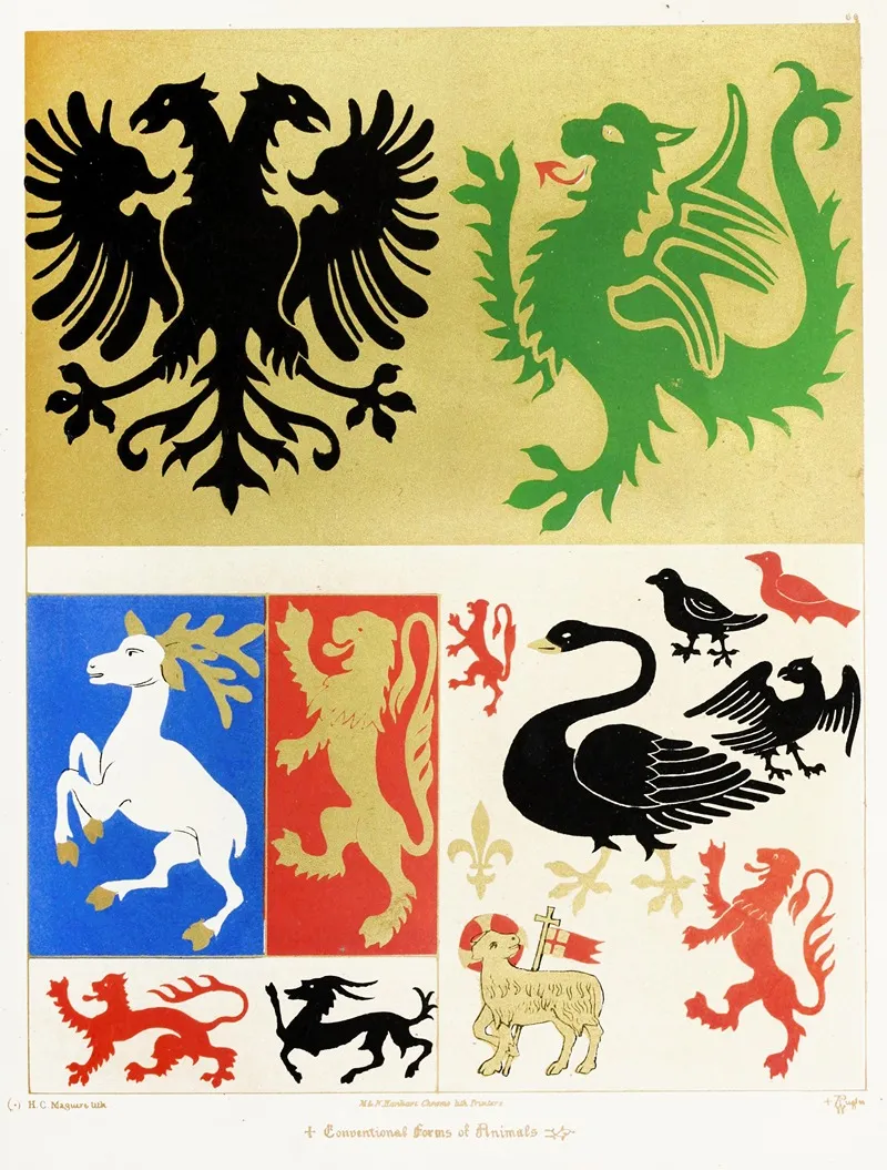 Conventional Forms Of Animals Eagle Dragon Hart Lion Swan Lamb Martlet Wall Art by Augustus Pugin - High-Resolution Digital Print