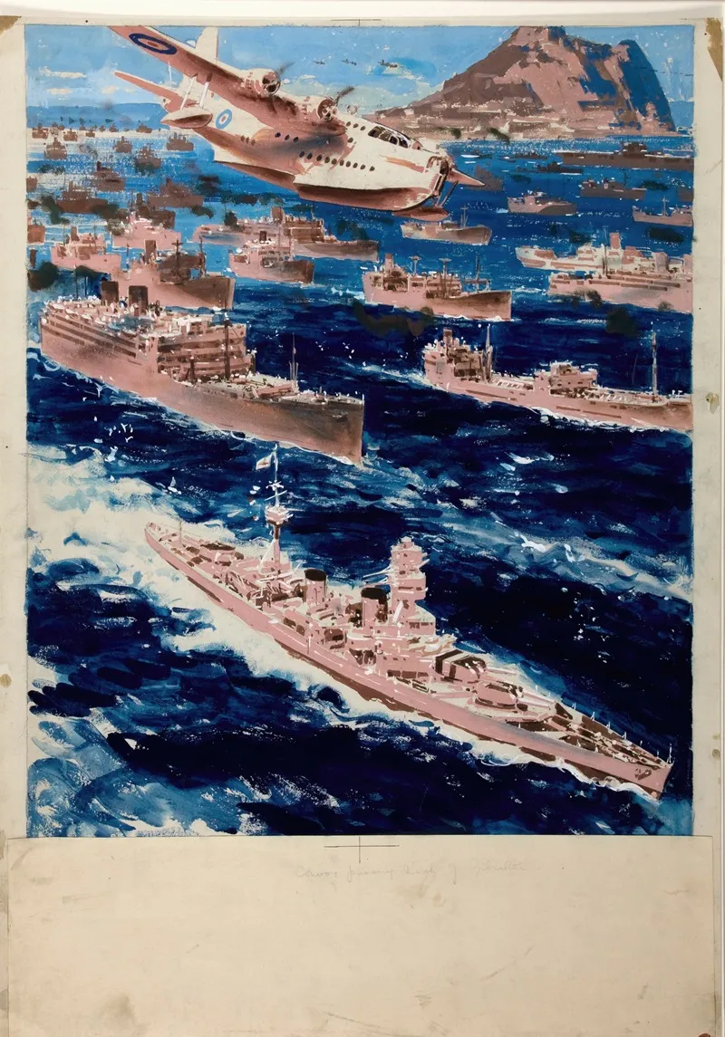 Convoy Passing Gibraltar Wall Art by O'Connell - High-Resolution Digital Print