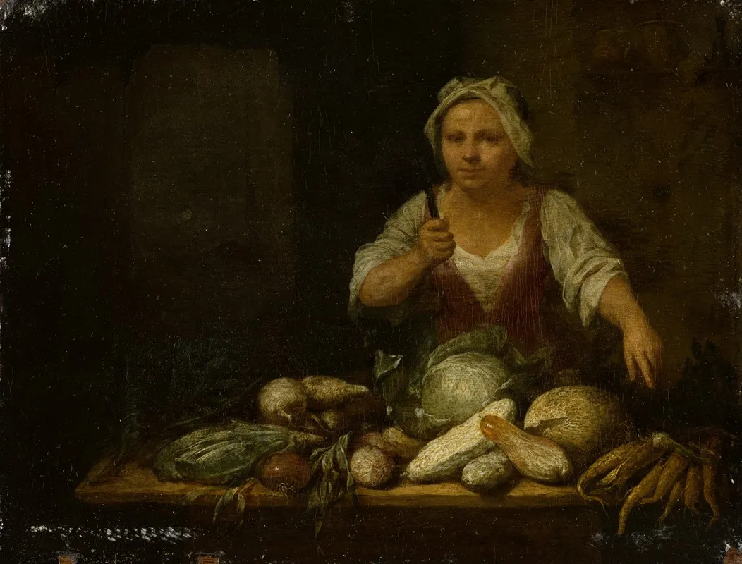 Cook Cleaning Vegetables Wall Art by Nicolas Walraven van Haeften - High-Resolution Digital Print