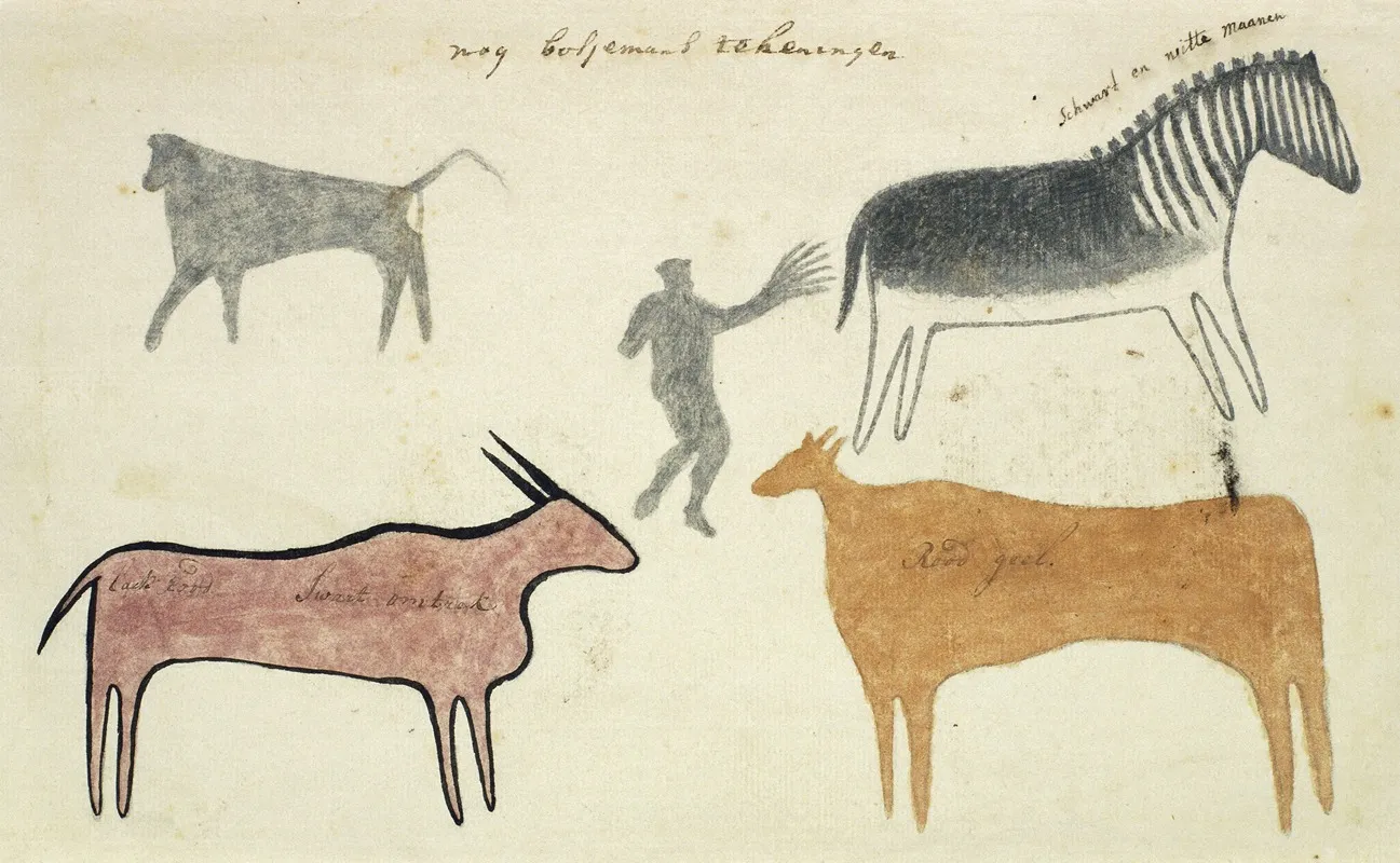 Copies Of San Rock Paintings Depicting Creatures Wall Art by Robert Jacob Gordon - High-Resolution Digital Print
