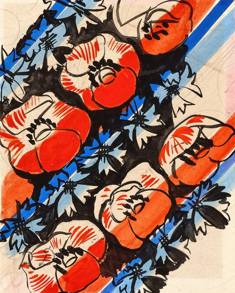 Coquelicots Et Bleuets Sur Fond Noir