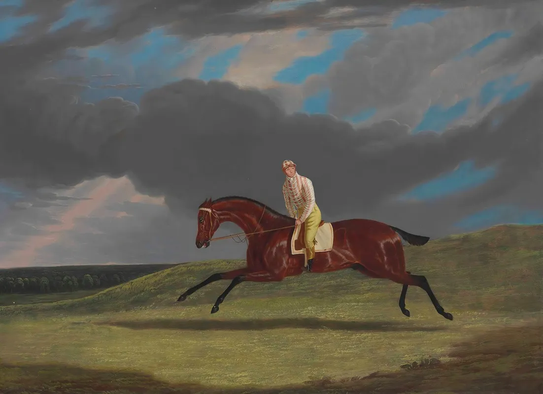 Corduroy A Bay Racehorse With A Jockey Up Galloping On A Racecourse Wall Art by John Frederick Herring Snr. - High-Resolution Digital Print