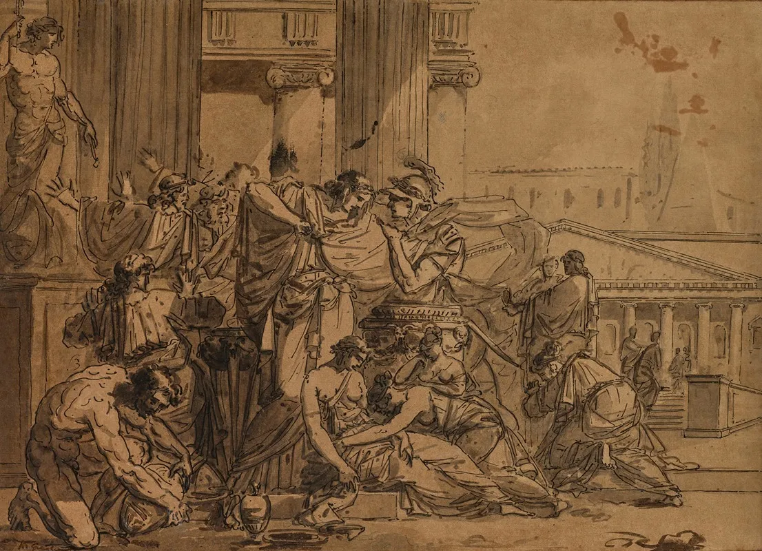 Coresus Sacrificing Himself To Save Callirhoe 2 Wall Art by Guillaume-Guillon Lethière - High-Resolution Digital Print