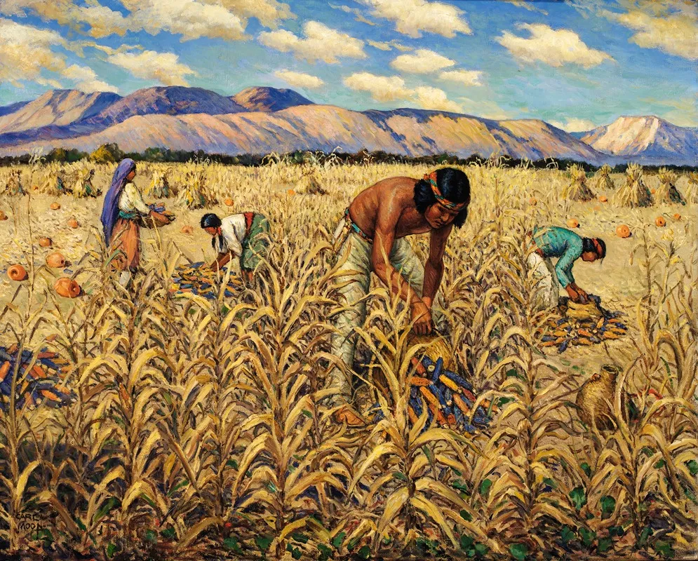 Corn Harvest At Santo Domingo Wall Art by Carl Moon - High-Resolution Digital Print