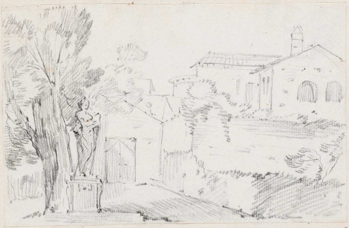 Corner Of An Italian Garden With A Church Beyond
