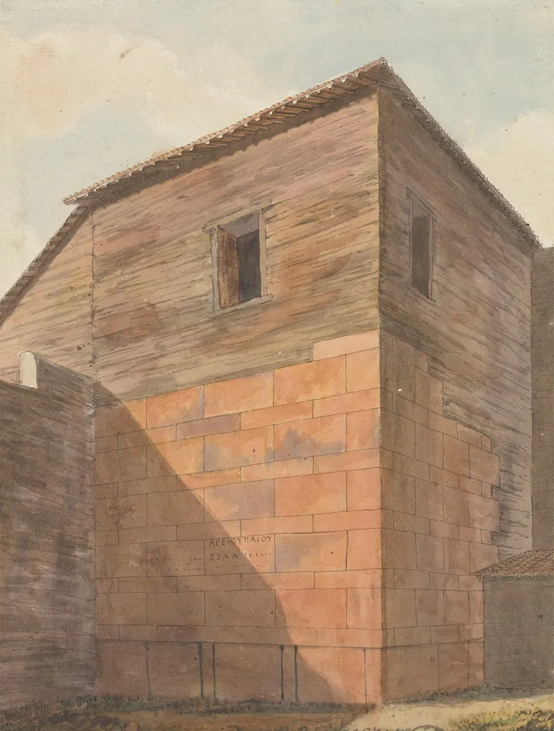 Corner Of Stone And Wood Building With Inscription On Wall