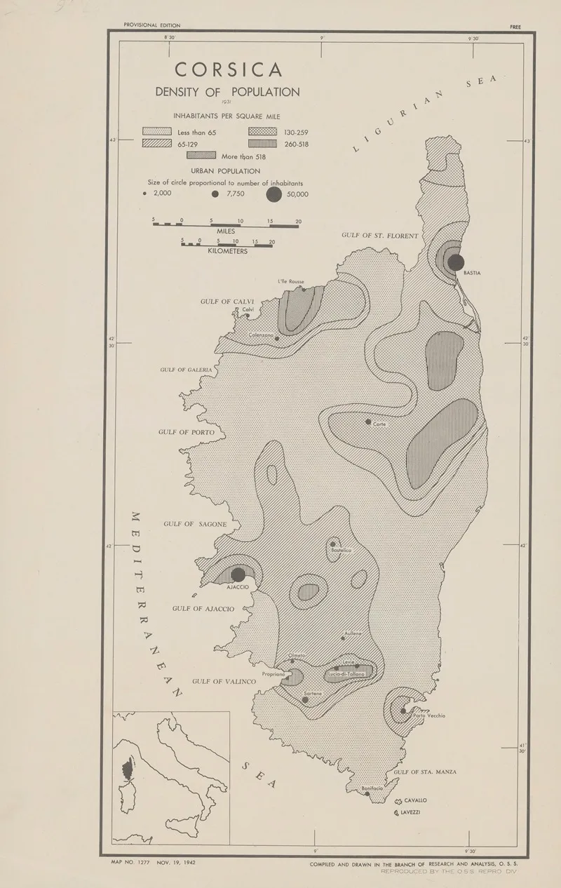 Corsica Density Of Population Wall Art by Office of Strategic Services - High-Resolution Digital Print