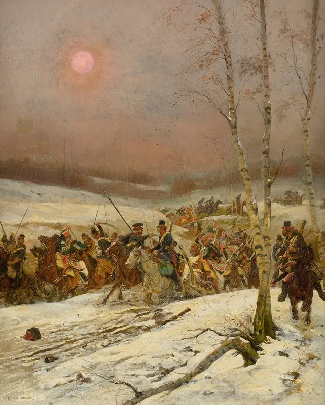 Cossacks Attacked By The Guard Of Honor During Napoleons Russian Campaign Wall Art by Jean-Baptiste Édouard Detaille - High-Resolution Digital Print
