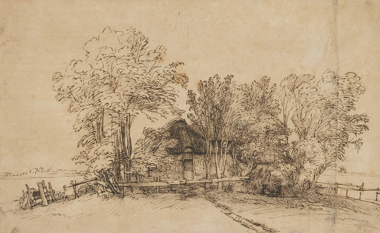 Cottage Among Trees Wall Art by Rembrandt van Rijn - High-Resolution Digital Print
