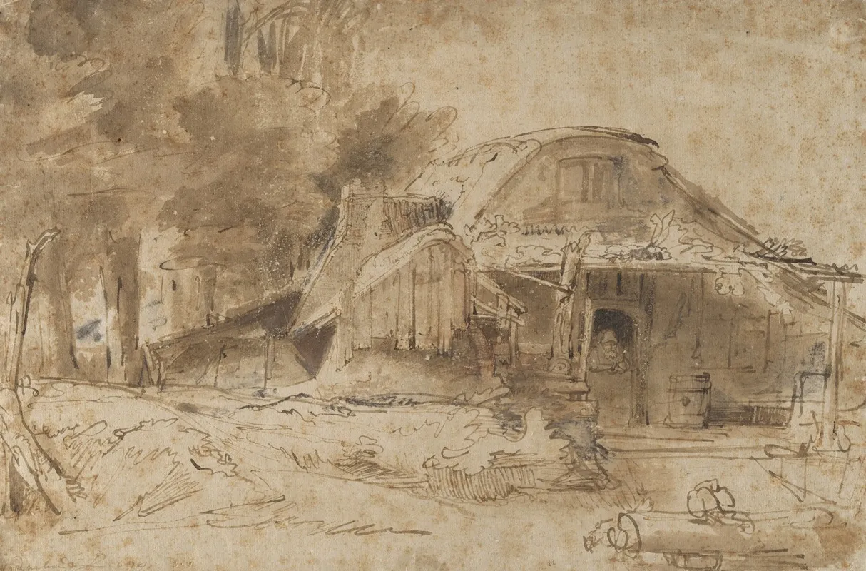 Cottage Near The Entrance To A Wood Wall Art by Rembrandt van Rijn - High-Resolution Digital Print