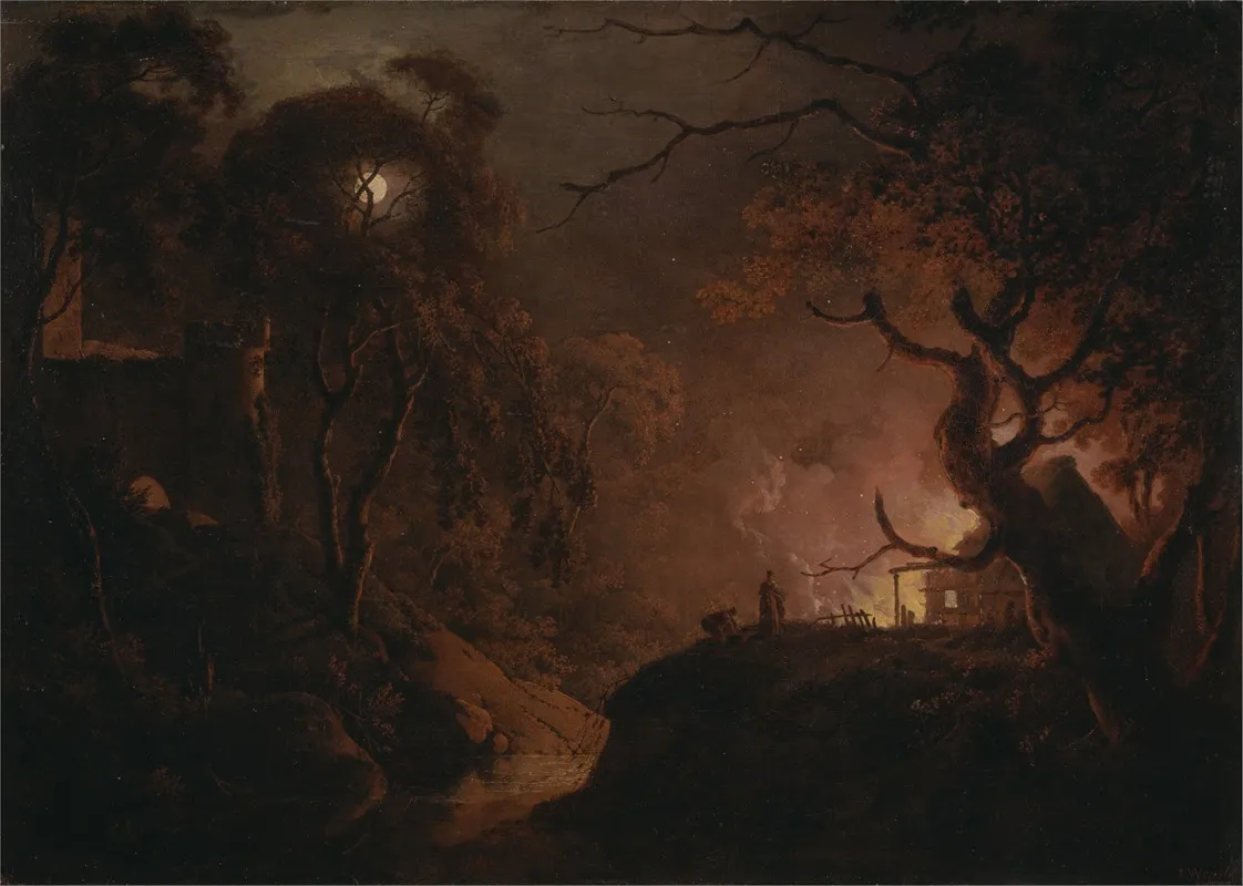 Cottage On Fire At Night Wall Art by Joseph Wright of Derby - High-Resolution Digital Print
