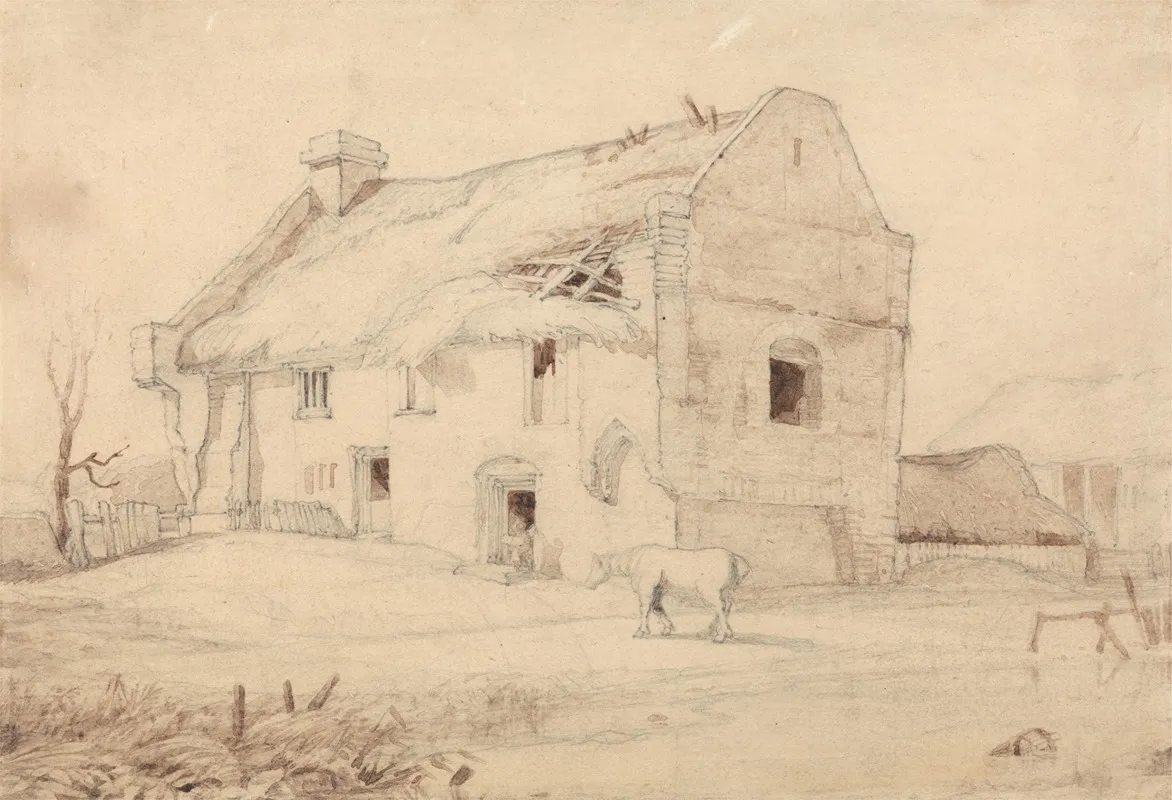 Cottage With Grazing Horses Wall Art by Miles Edmund Cotman - High-Resolution Digital Print