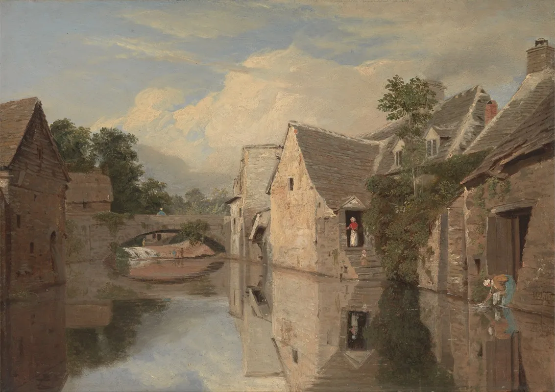 Cottages By A River Wall Art by William Linton - High-Resolution Digital Print