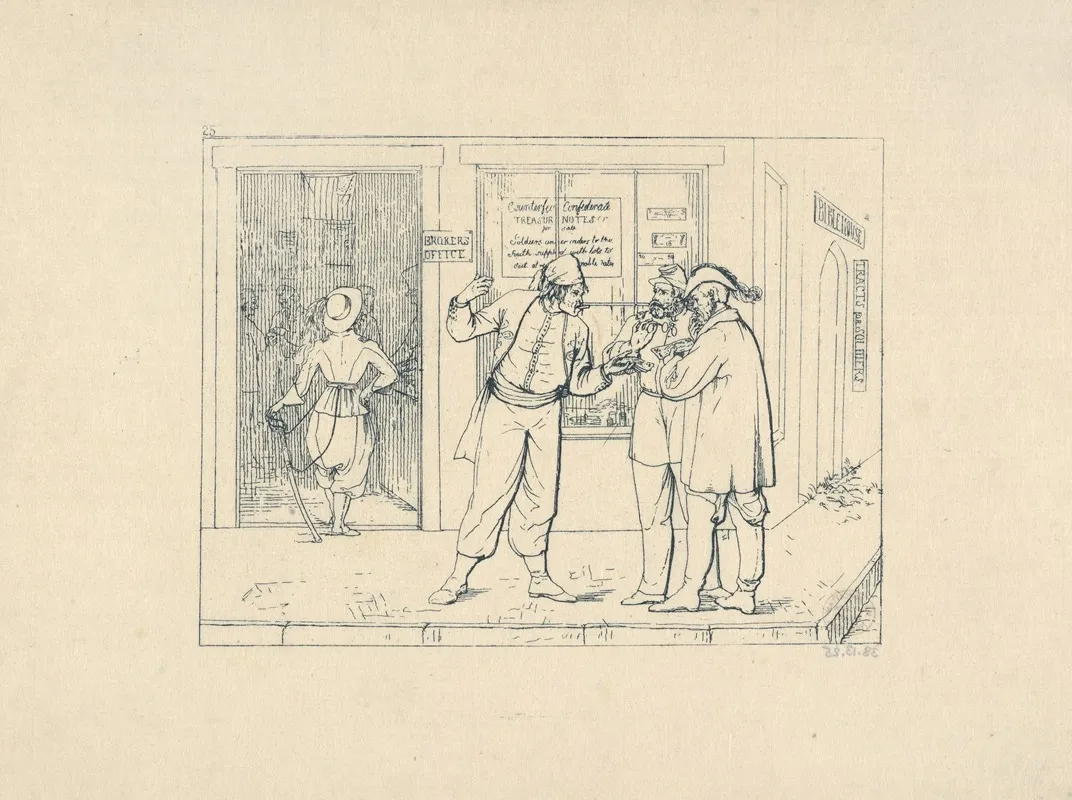 Counterfeit Confederate Notes Publicly Offered For Sale In The City Of Brotherly Love Wall Art by Adalbert John Volck - High-Resolution Digital Print