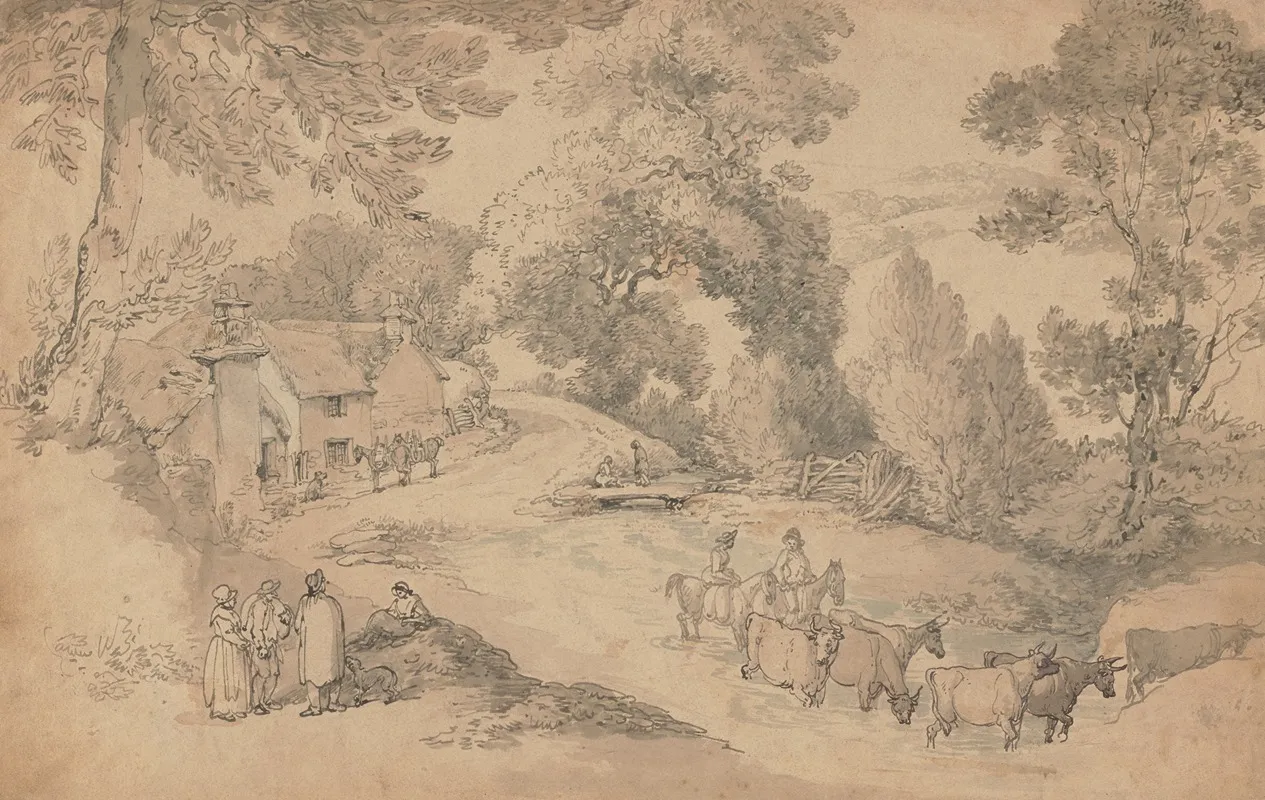 Country Scene In Devonshire 2 Wall Art by Thomas Rowlandson - High-Resolution Digital Print