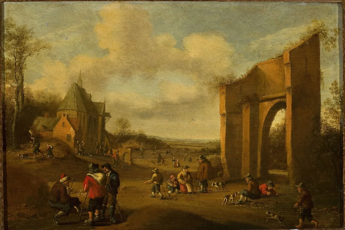 Countryside Landscape With Peasants Wall Art by Joost Cornelisz Droochsloot - High-Resolution Digital Print