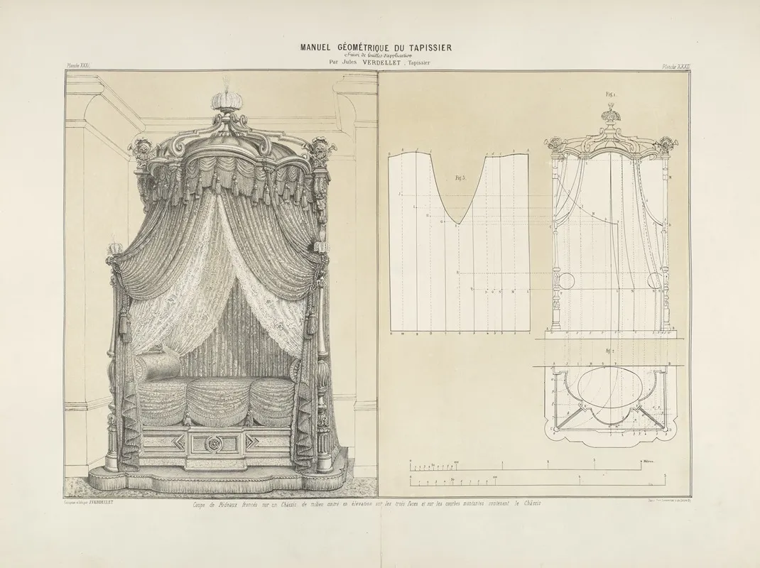 Coupe De Rideaux Fronces Sur Un Chassis De Mileu Cintre En Elevation Sur Les Trois Faces Et Sure Les Courbes Montantes Soutenant Le Chassis Wall Art by Jules Verdellet - High-Resolution Digital Print
