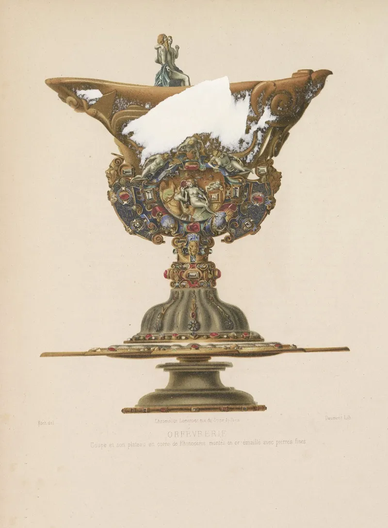 Coupe Et Son Plateau En Corne De Rhinoceros Montes En Or Emaille Avec Pierres Fines Wall Art by Joseph Rose Lemercier - High-Resolution Digital Print